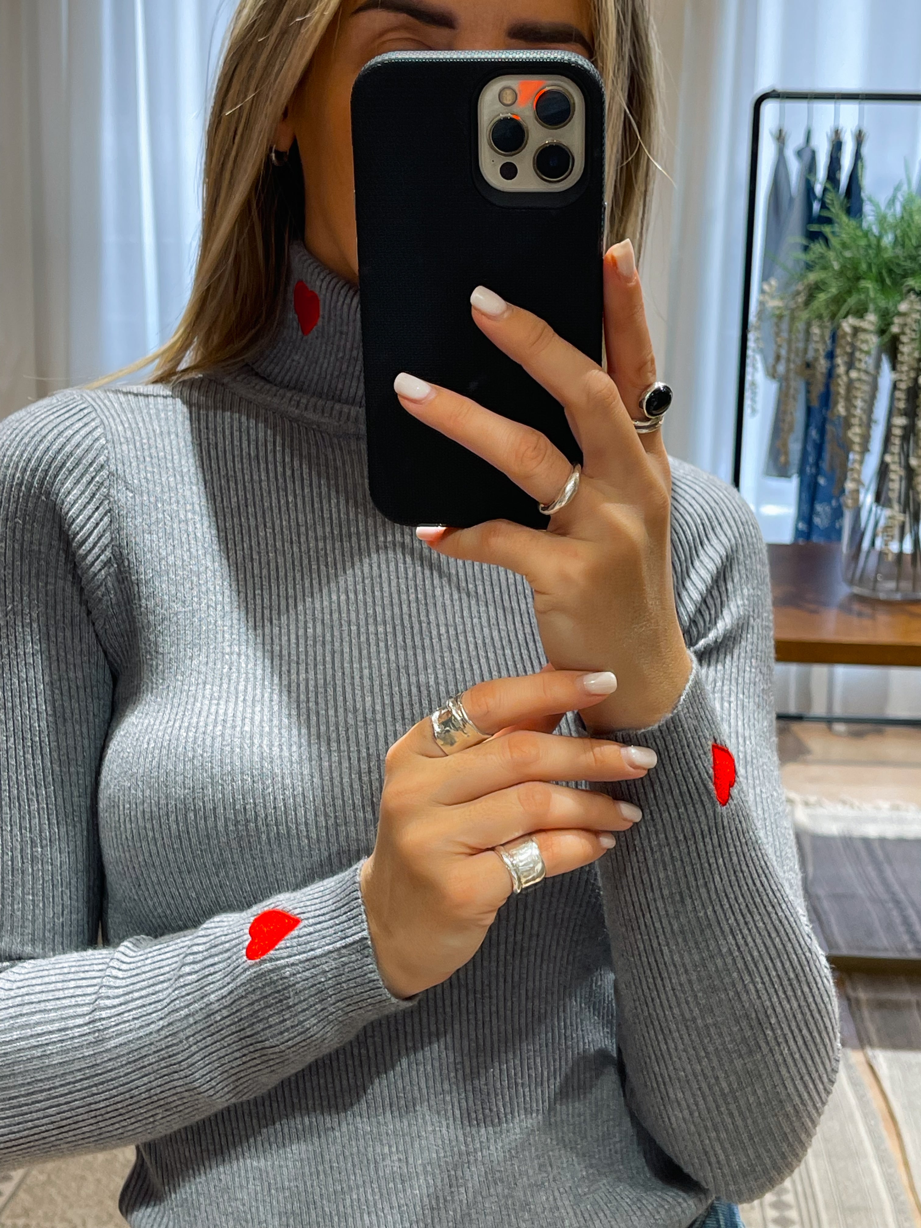 Alina Knit Rib Turtleneck- Grey