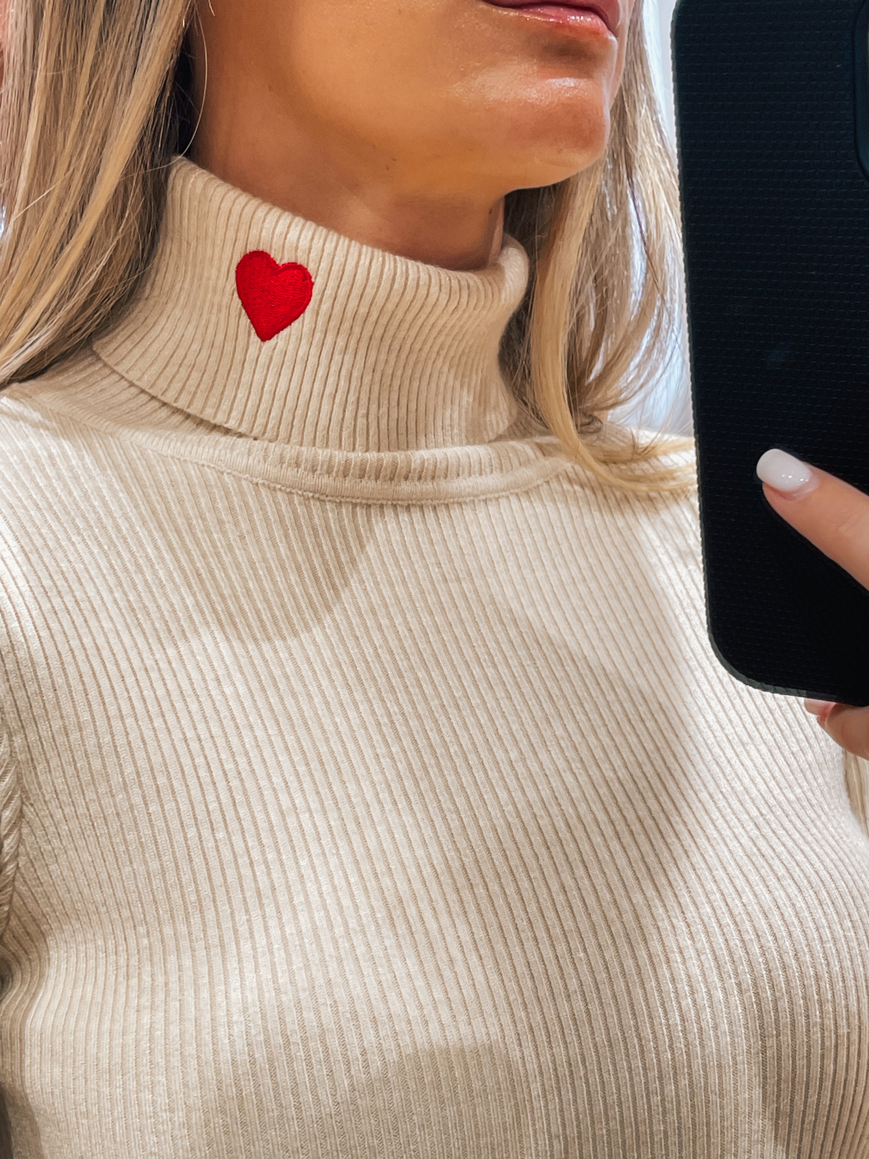 Alina Knit Rib Turtleneck- Beige