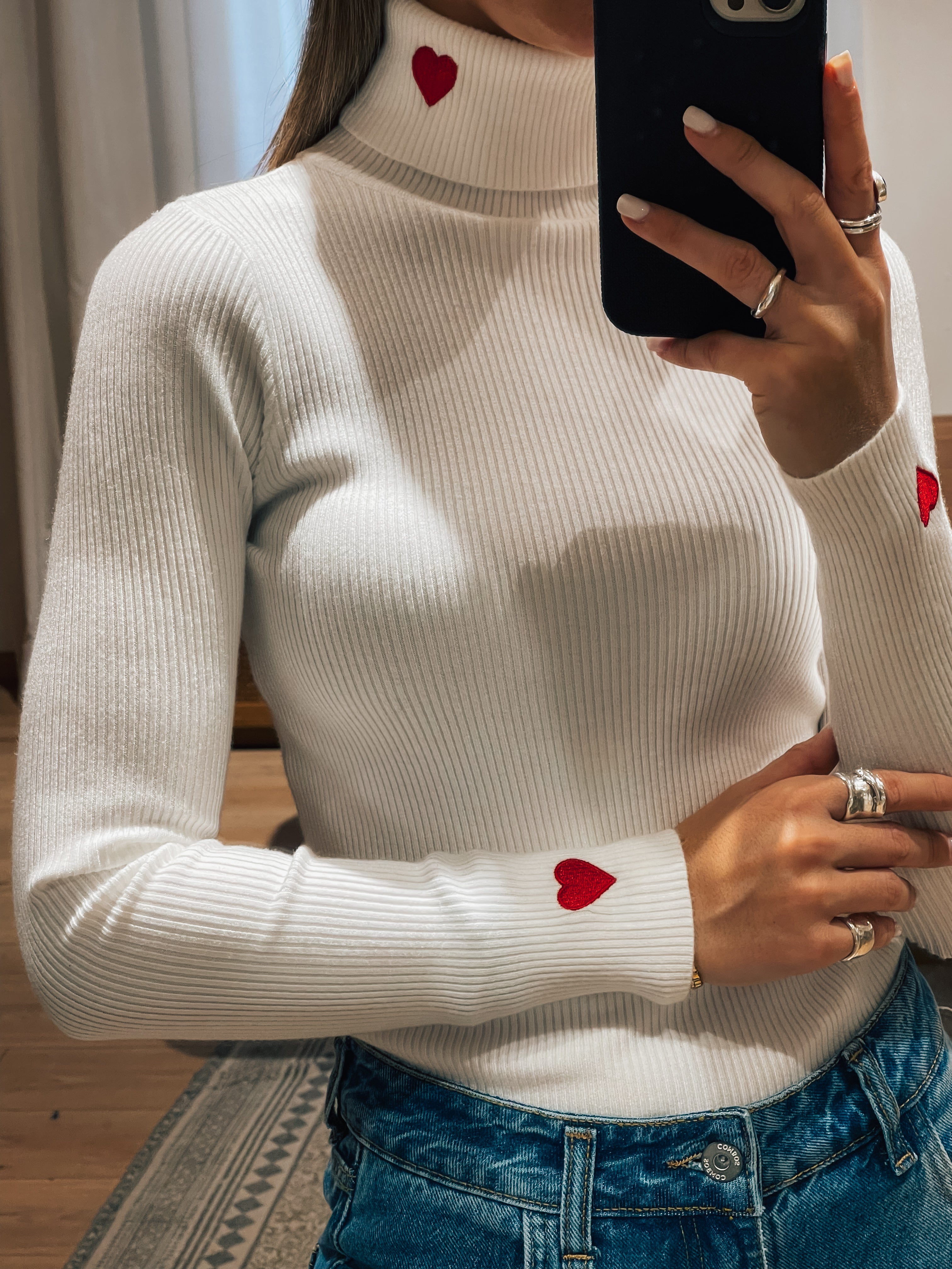 Alina Knit Rib Turtleneck - White