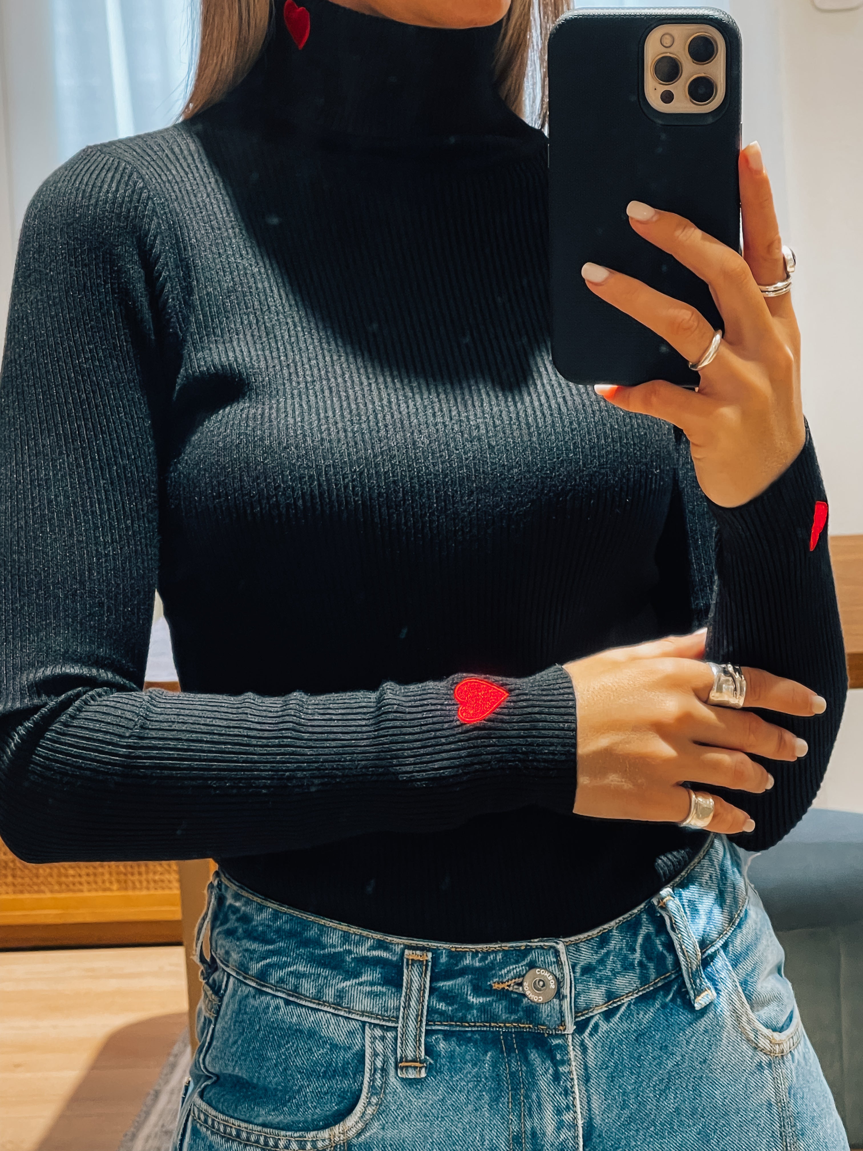 Alina Knit Rib Turtleneck- Black