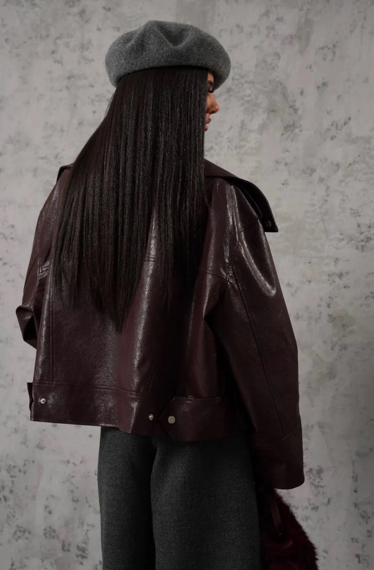 AMELIA FAUX LEATHER JACKET-BORDEAUX