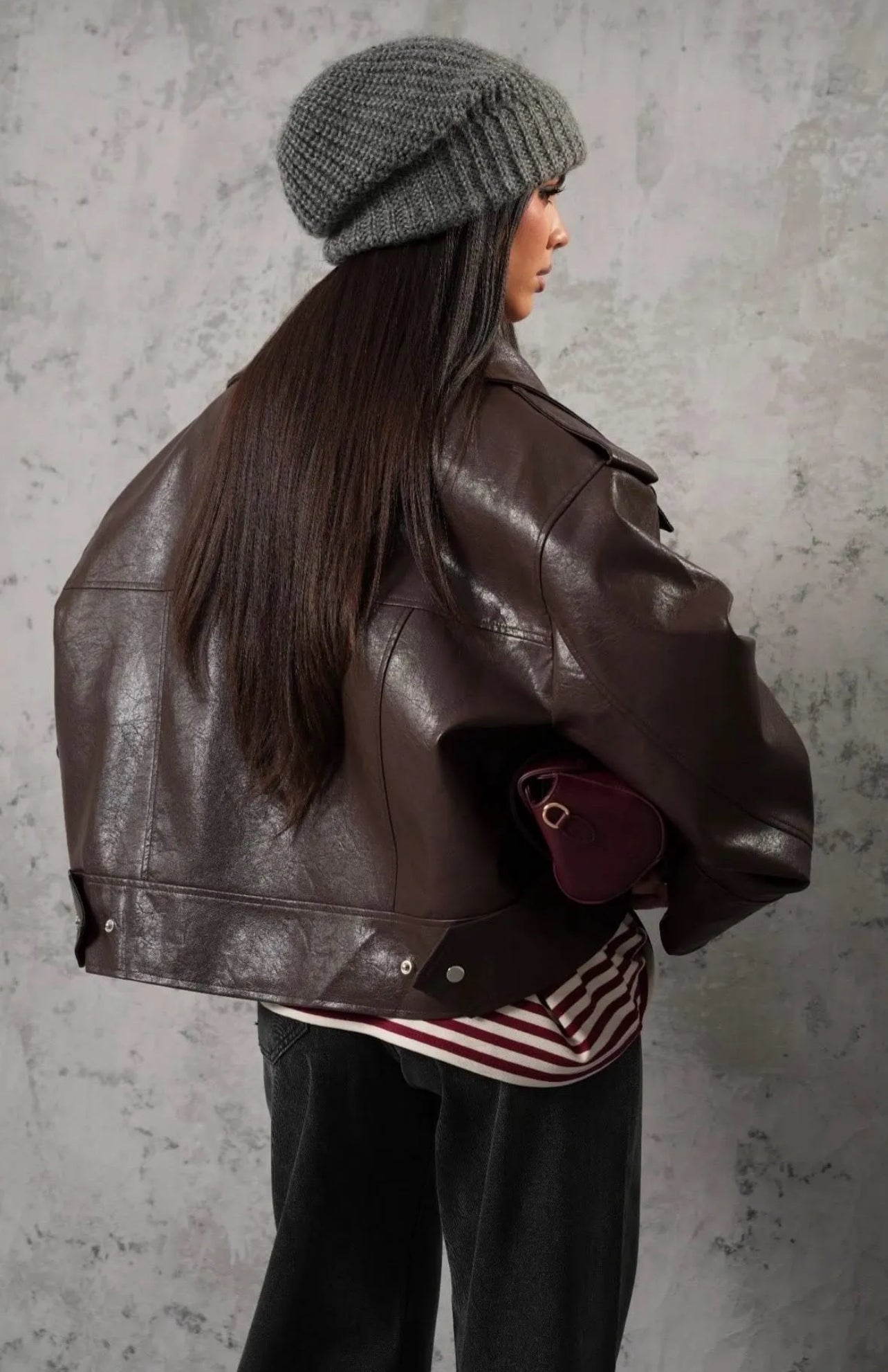 AMELIA FAUX LEATHER JACKET-BROWN