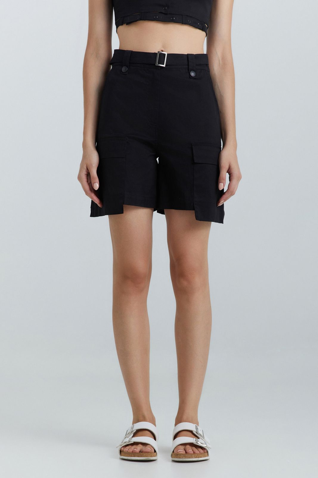 Heather Belted Shorts - Black