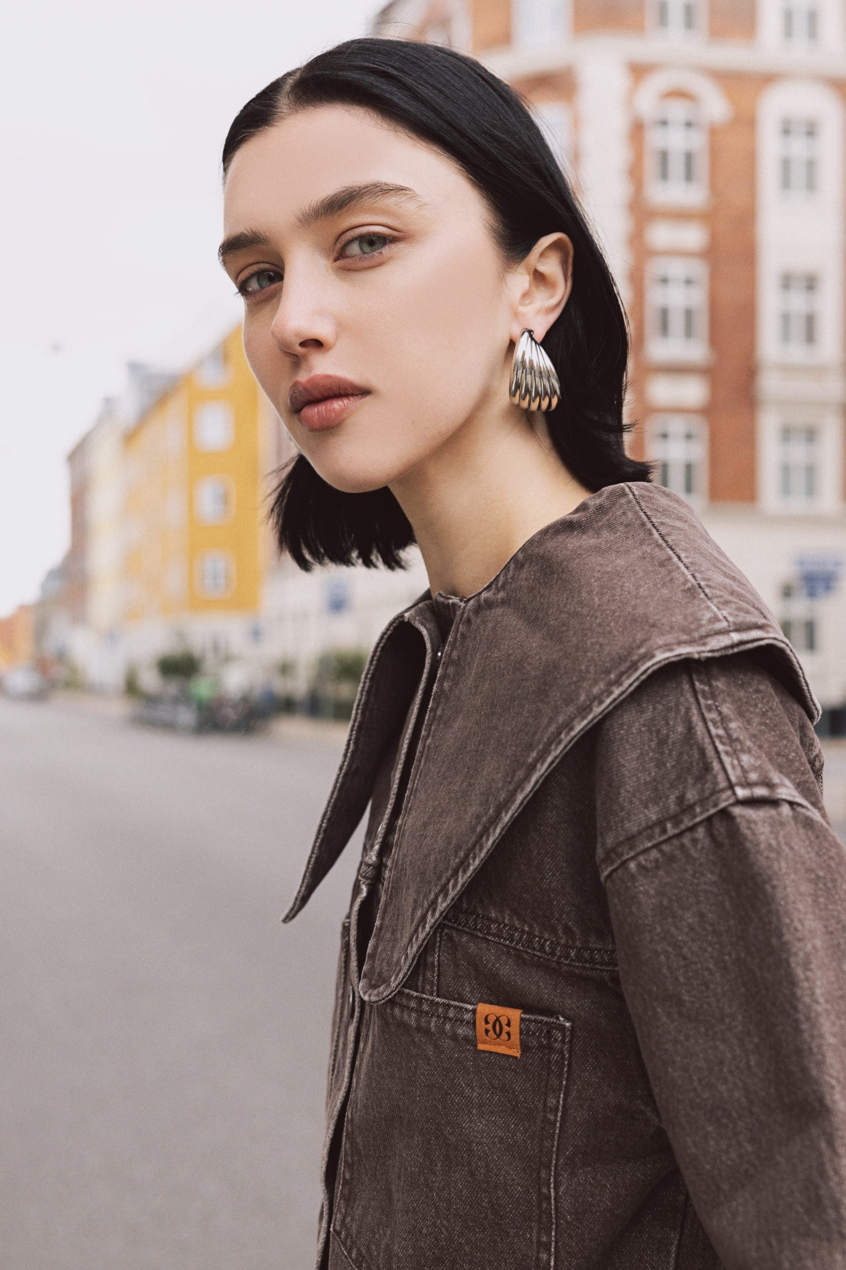 Denim Jacket Crop - Brown
