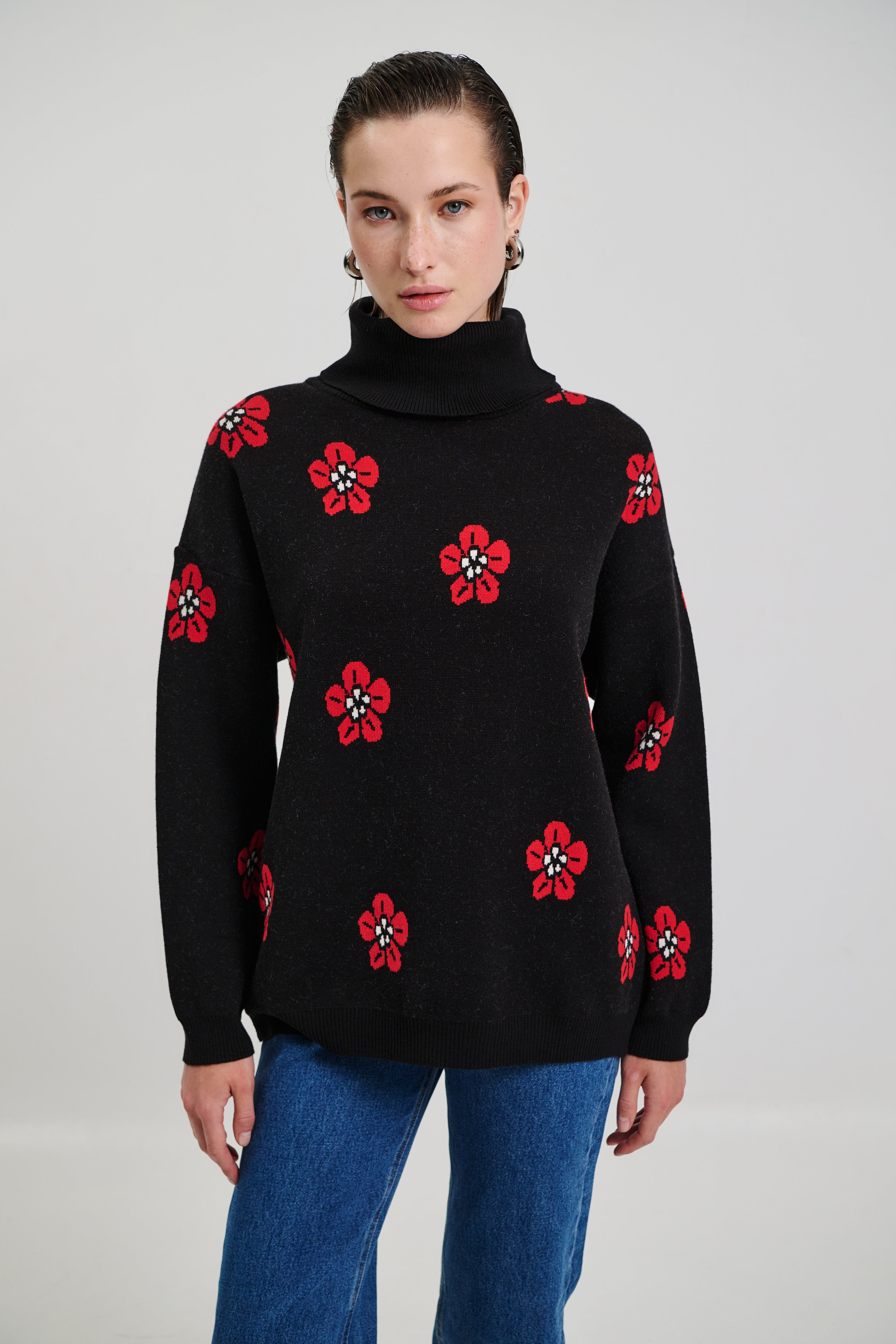 Blouse Turtleneck Flowers