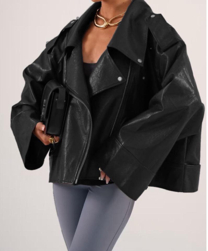 AMELIA FAUX LEATHER JACKET - BLACK