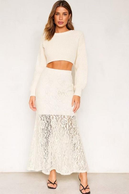 YARA LACE SKIRT - BEIGE
