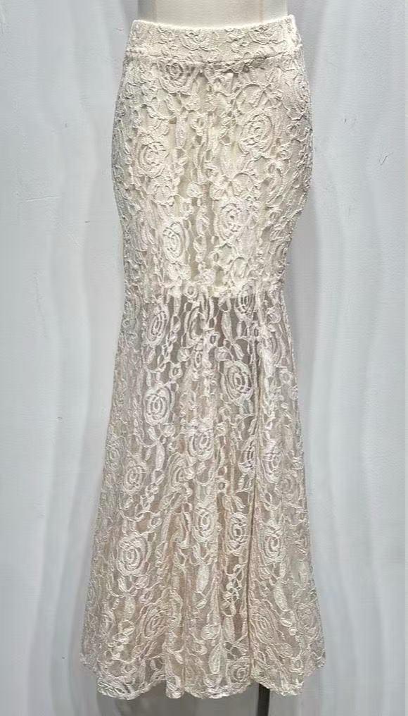YARA LACE SKIRT - BEIGE