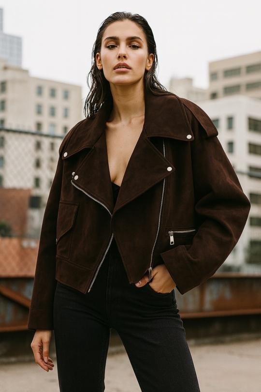 AMELIA SUEDE JACKET - CHOCOLATE BROWN