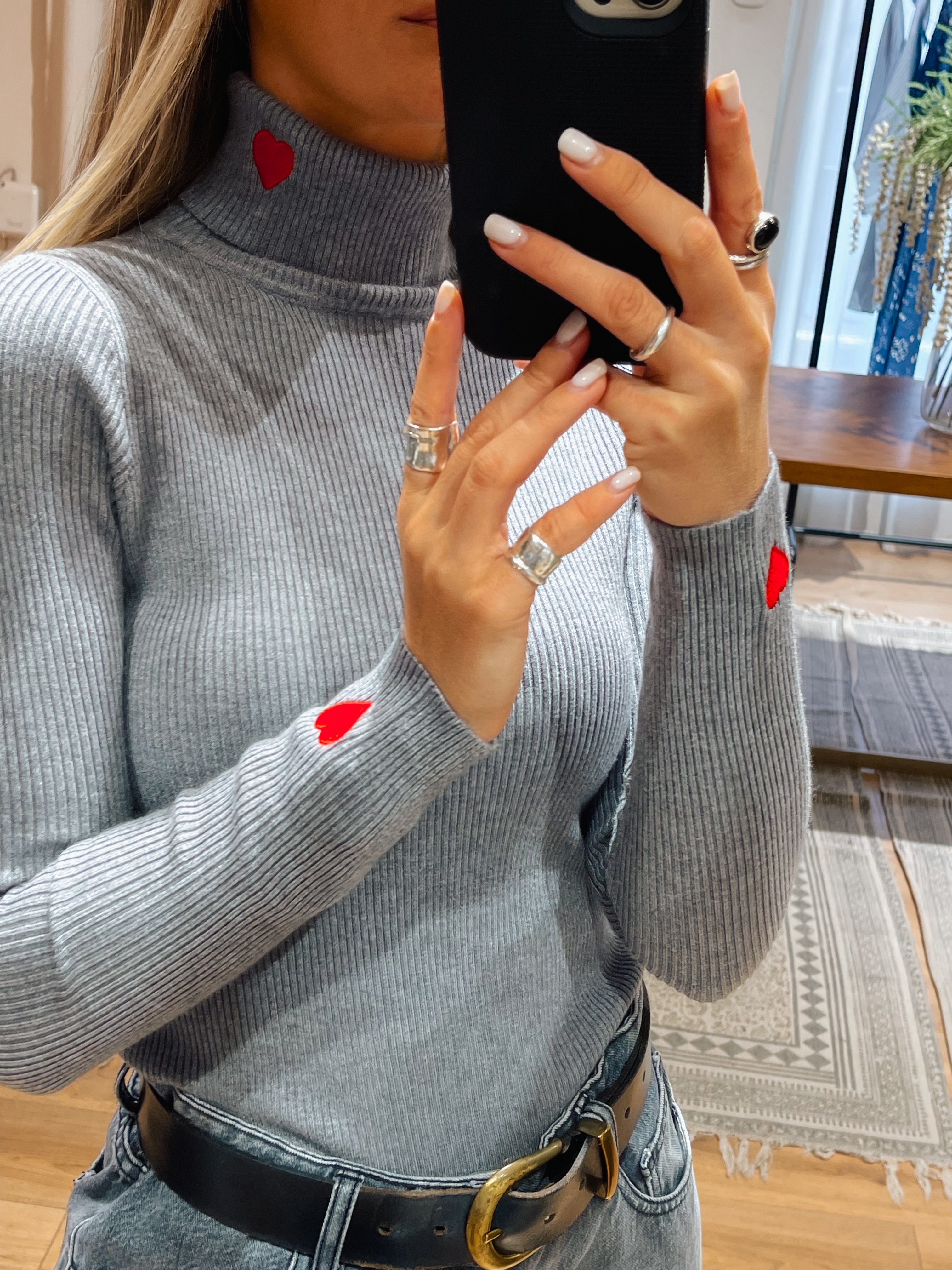 Alina Knit Rib Turtleneck- Grey