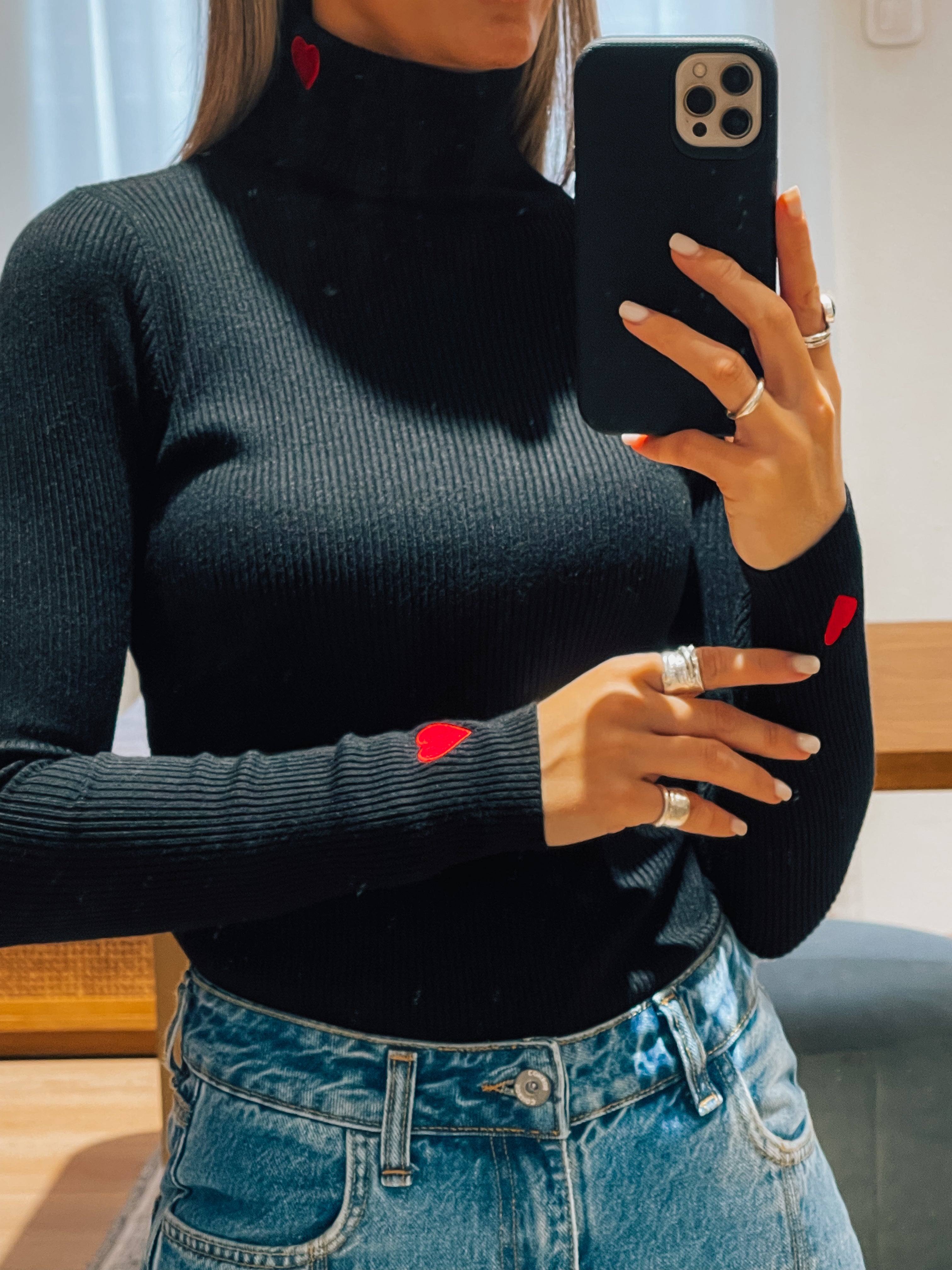 Alina Knit Rib Turtleneck- Black