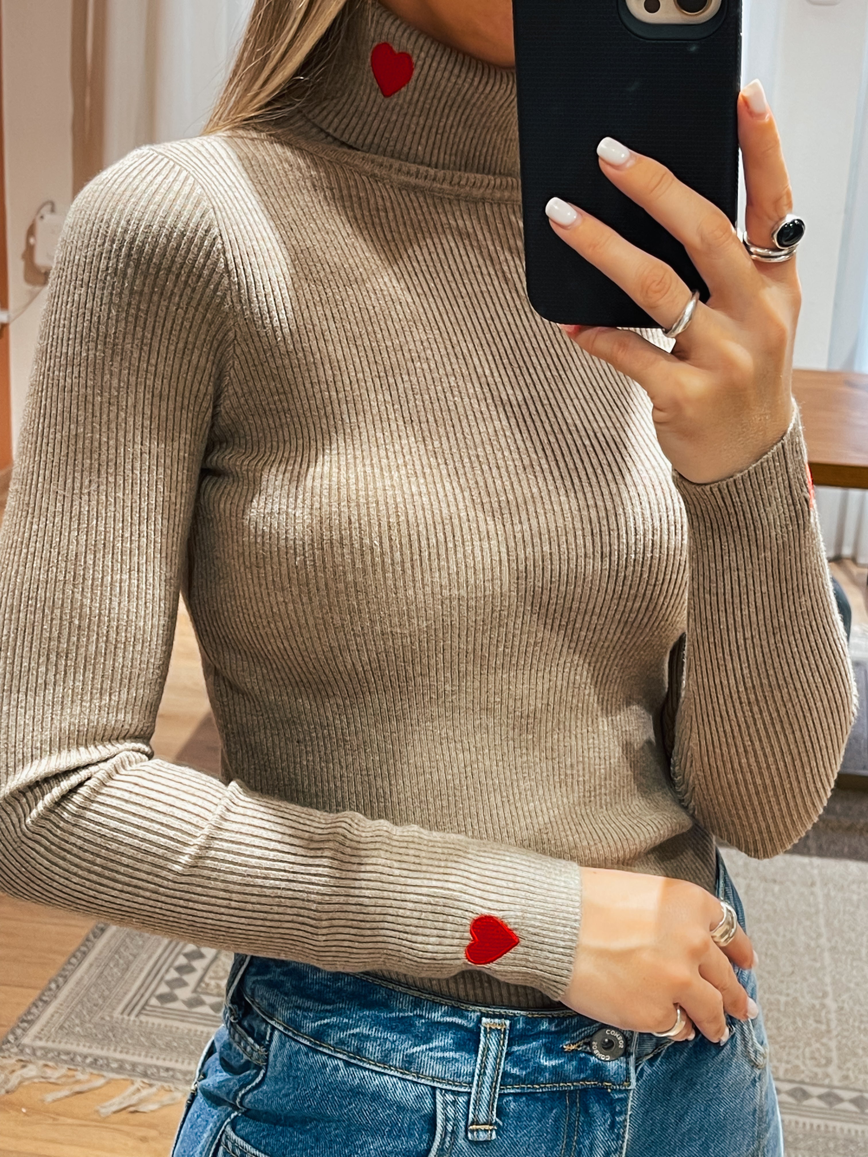 Alina Knit Rib Turtleneck- Light Brown