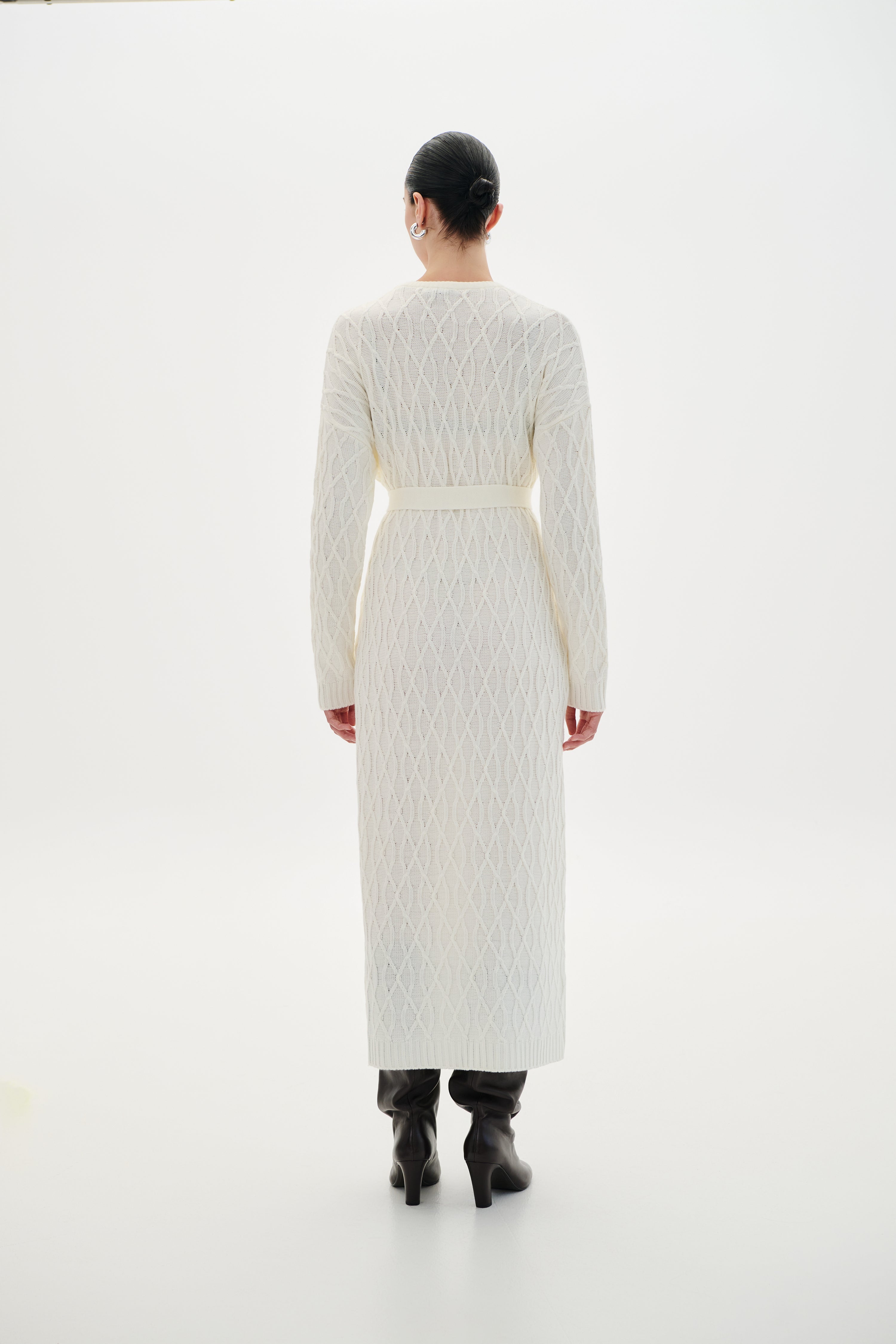 Maxi Dress With Belt - Ecru & Bordeaux