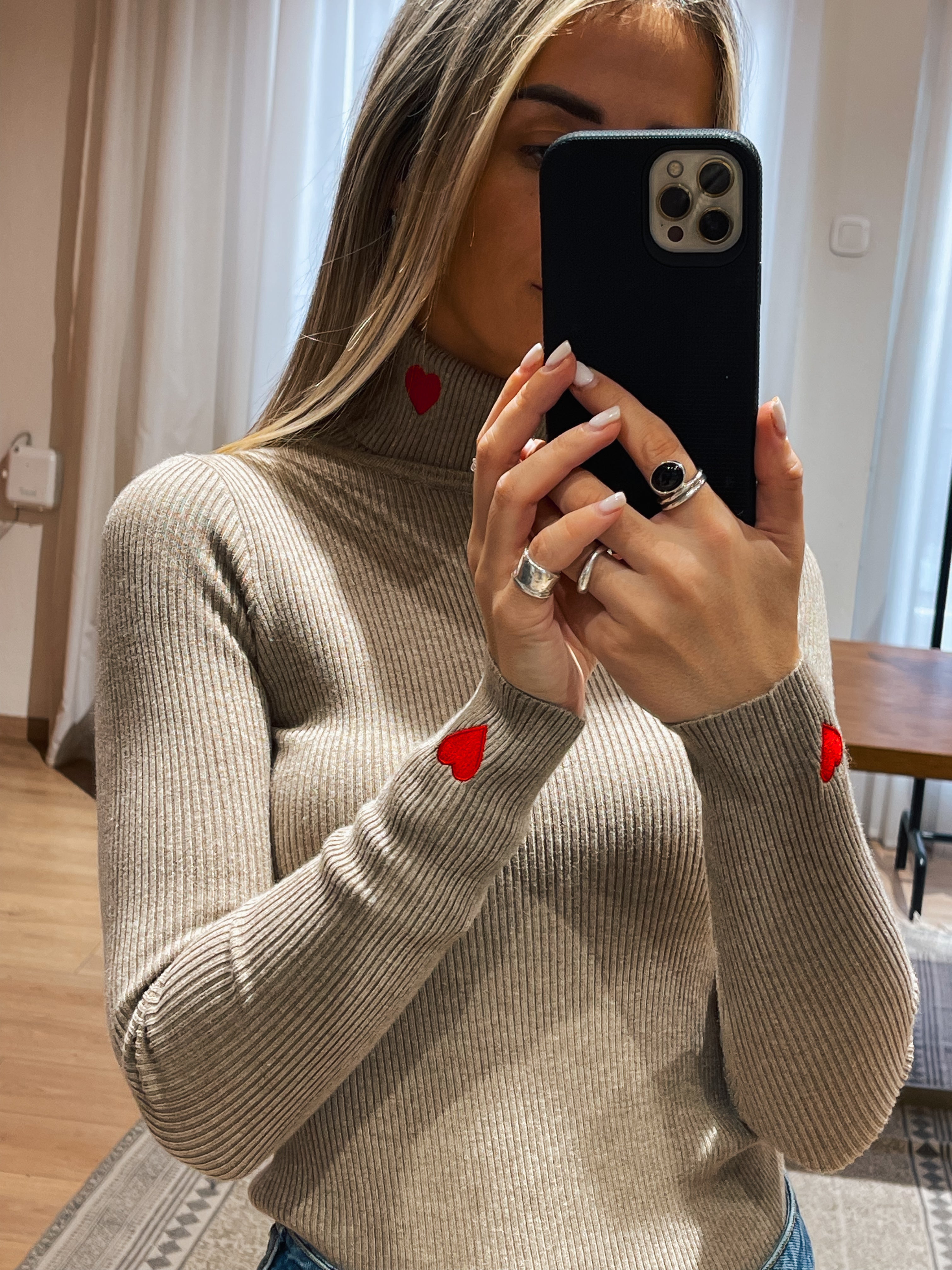 Alina Knit Rib Turtleneck- Light Brown