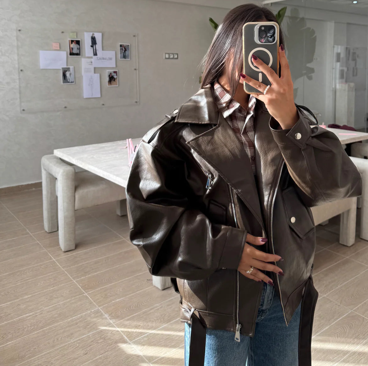 Lana Faux Leather Jacket - Brown