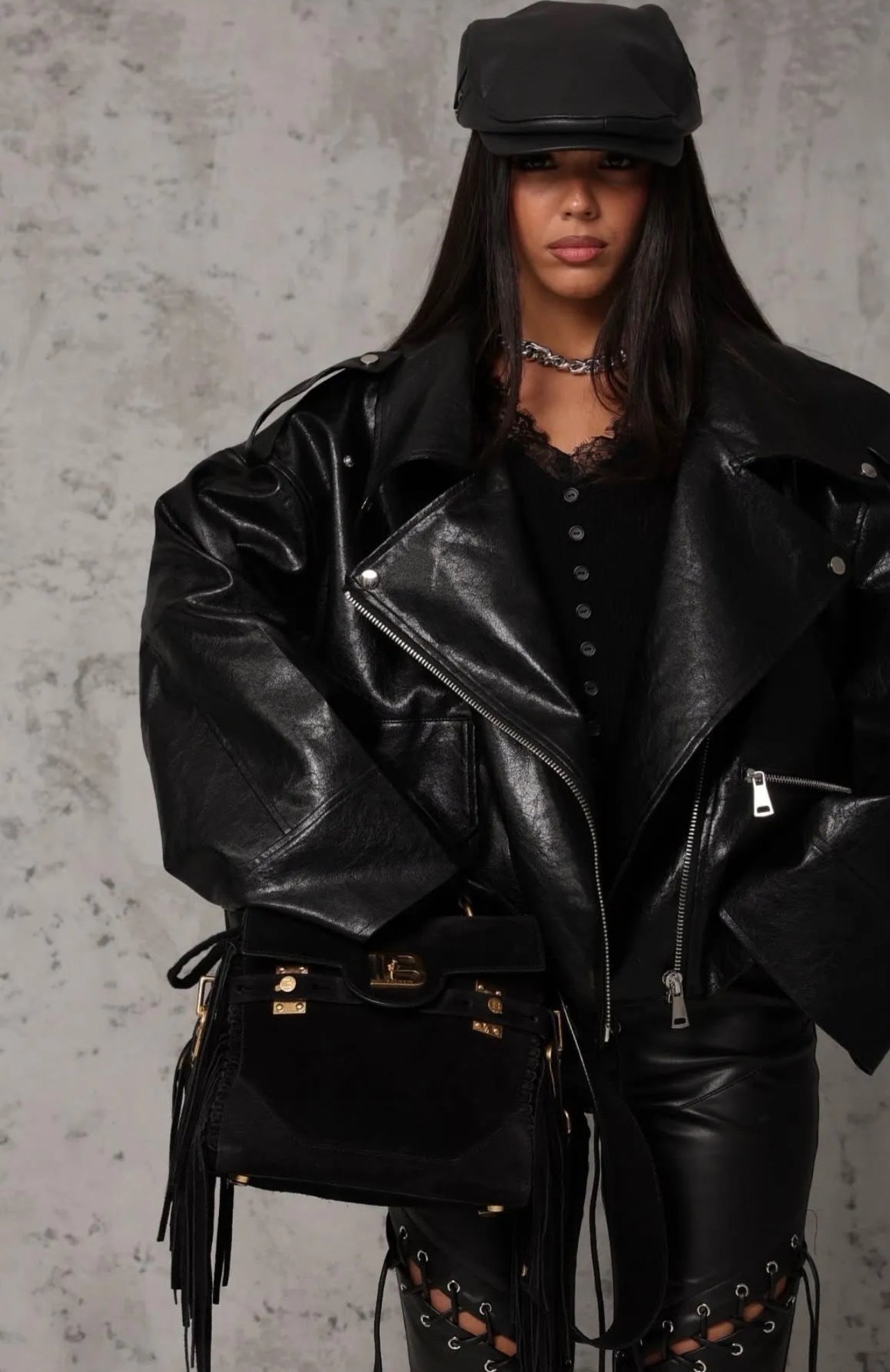 AMELIA FAUX LEATHER JACKET - BLACK