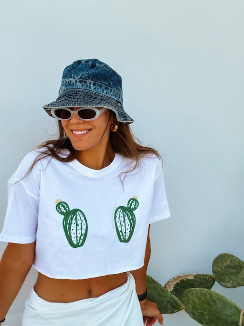 Unisex oversized crop top ‘κάκτους’ λευκό