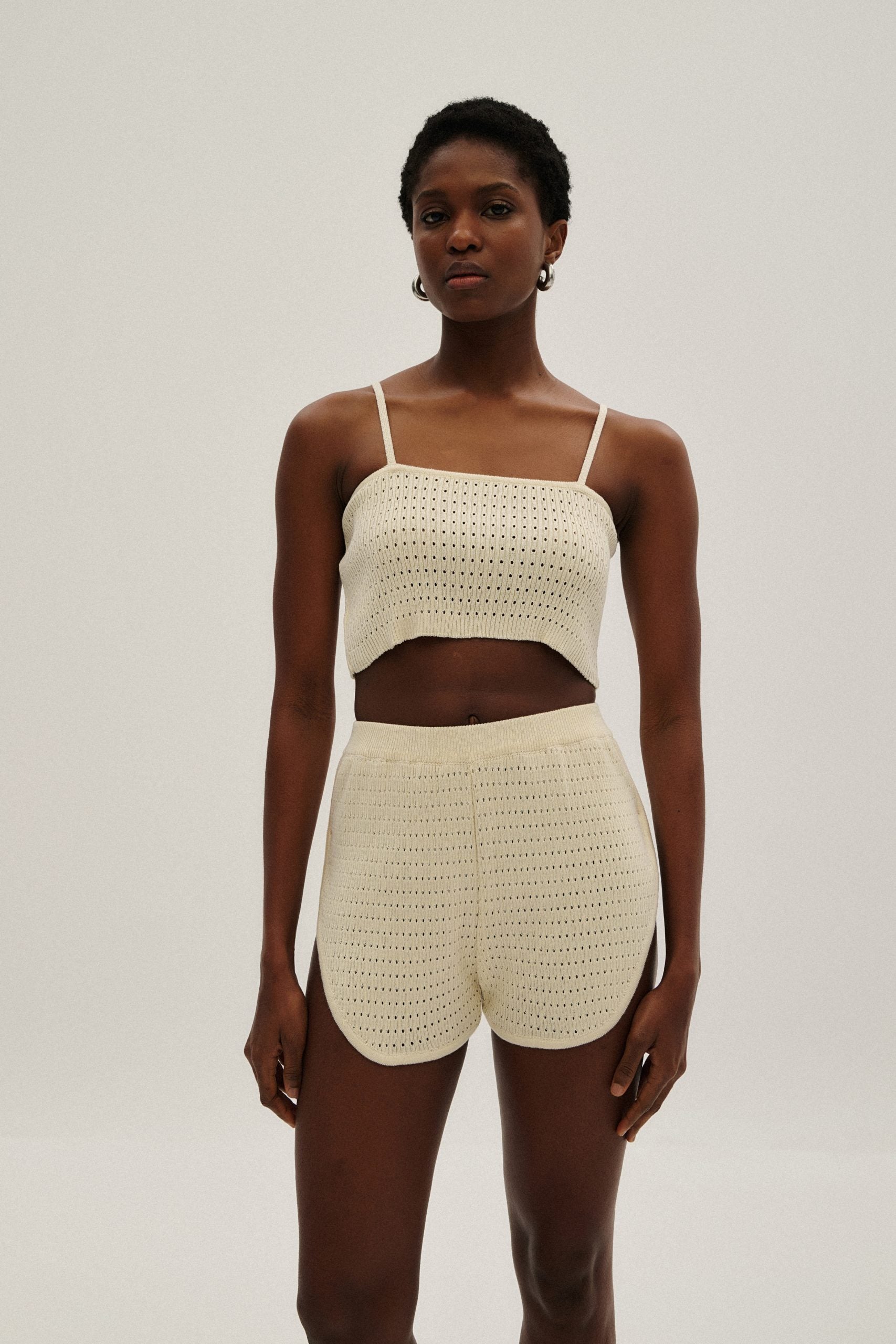 Crop Top Knit Ecru & Black