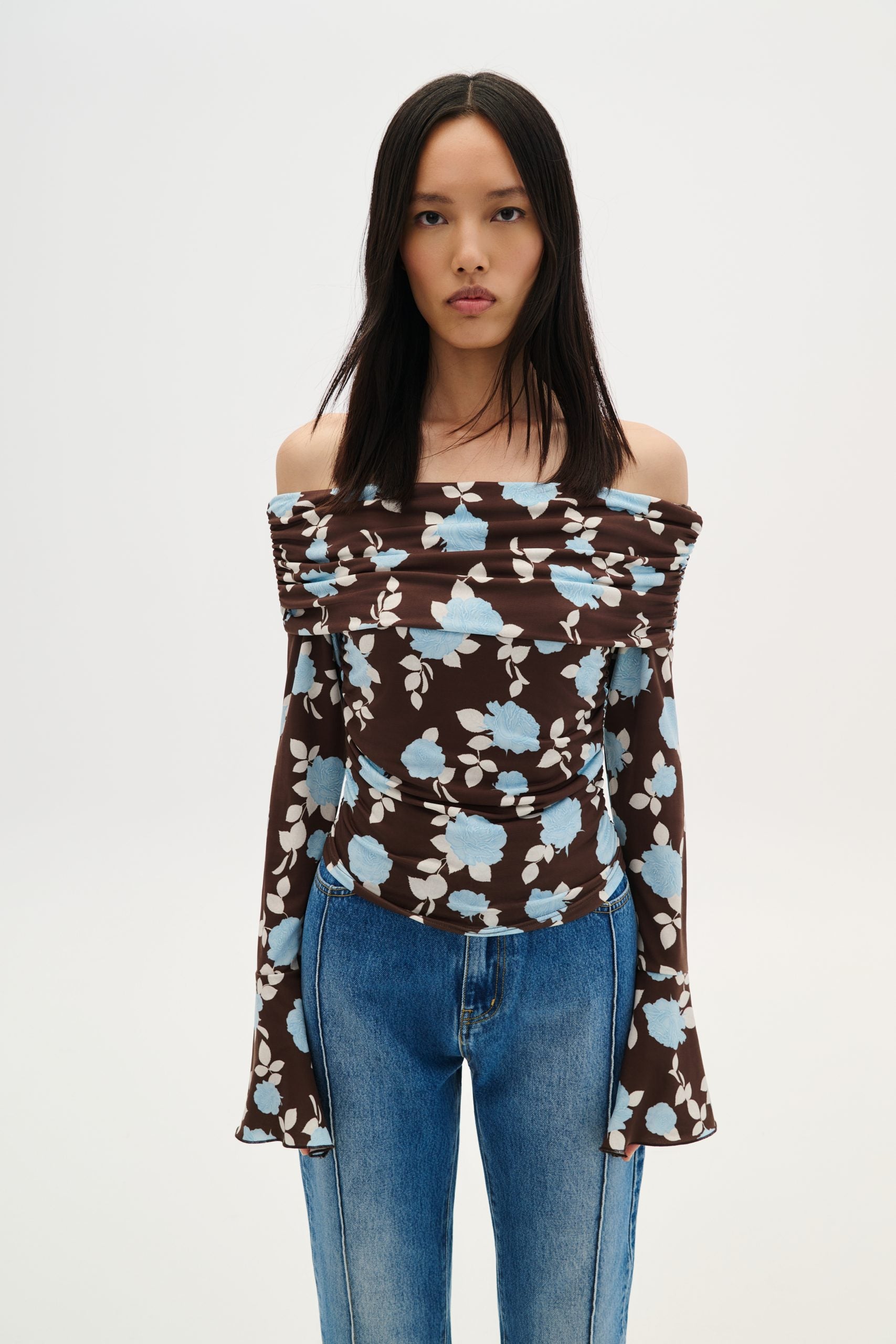 Blouse Off Shoulder Flowers