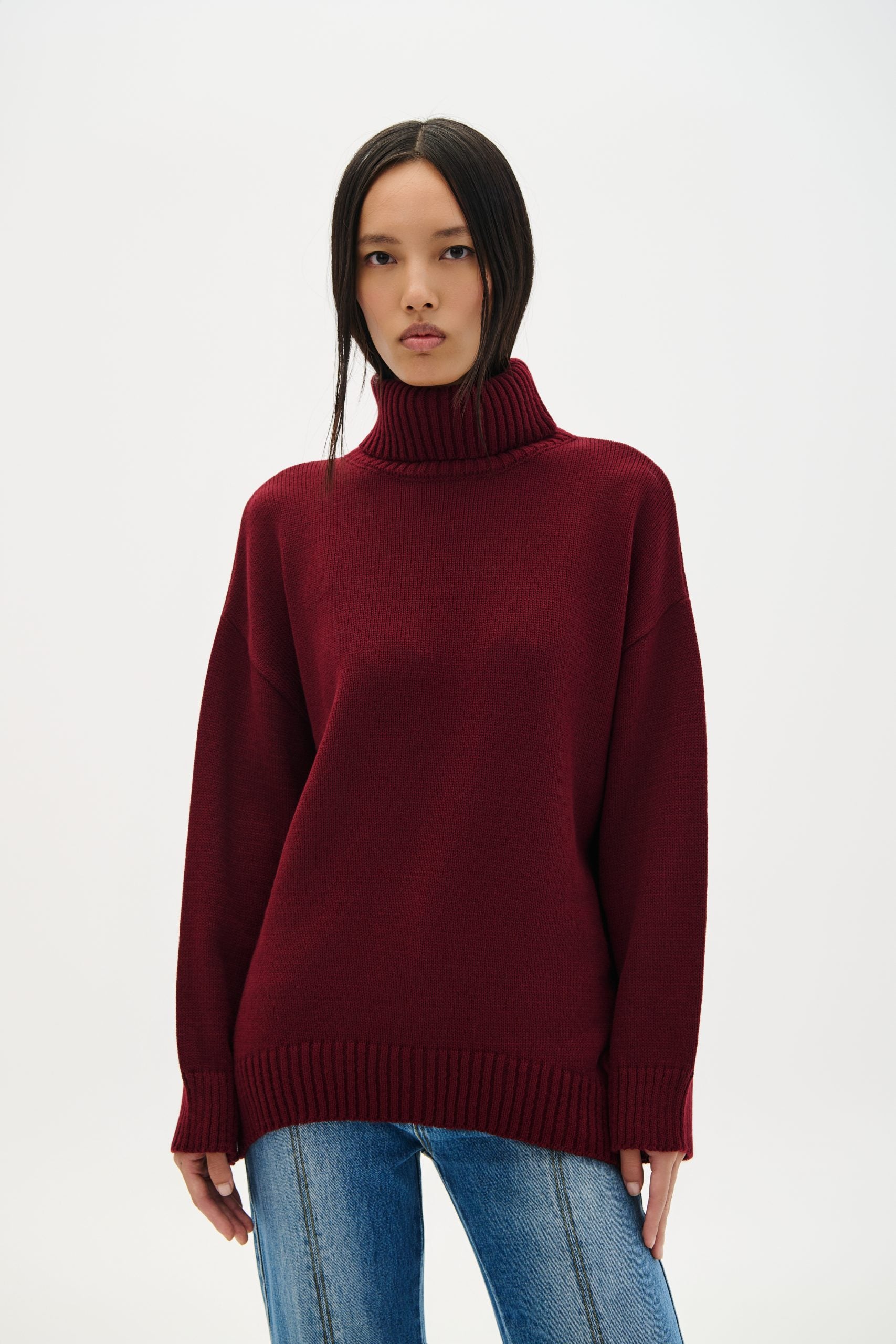 Blouse Turtleneck Basic - Bordeaux & Black