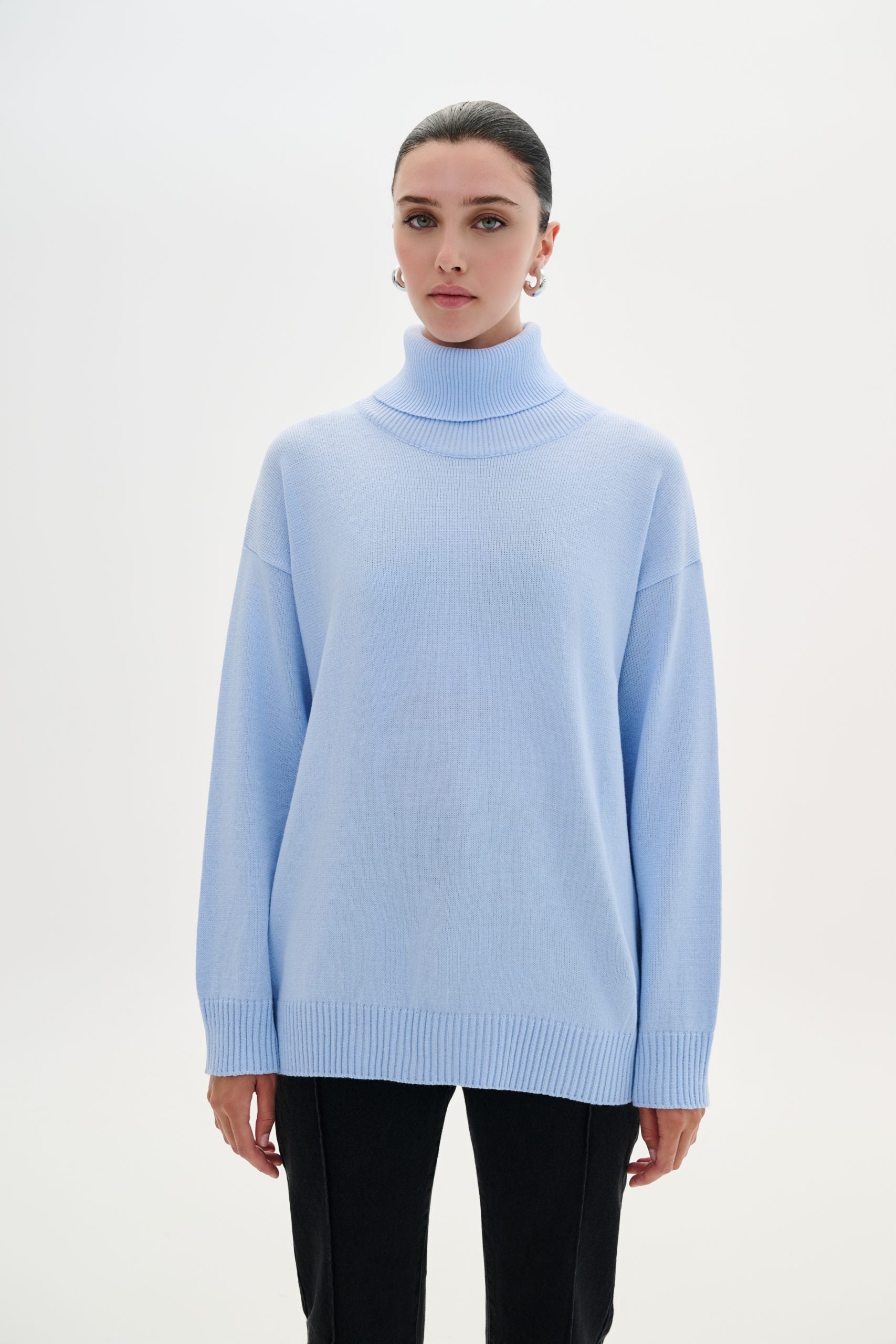 Blouse Turtleneck Basic - Ecru & Ciel
