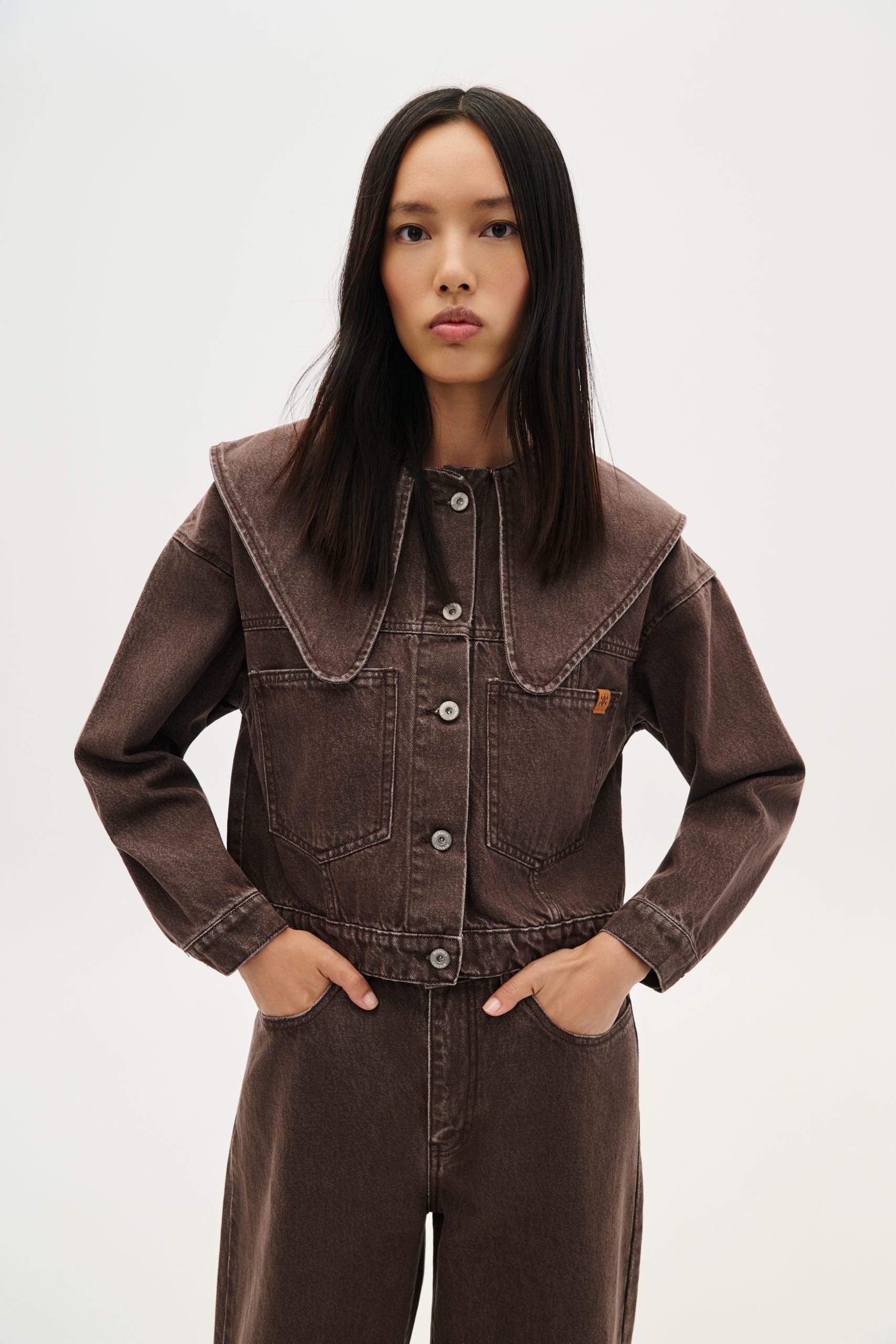 Denim Jacket Crop - Brown