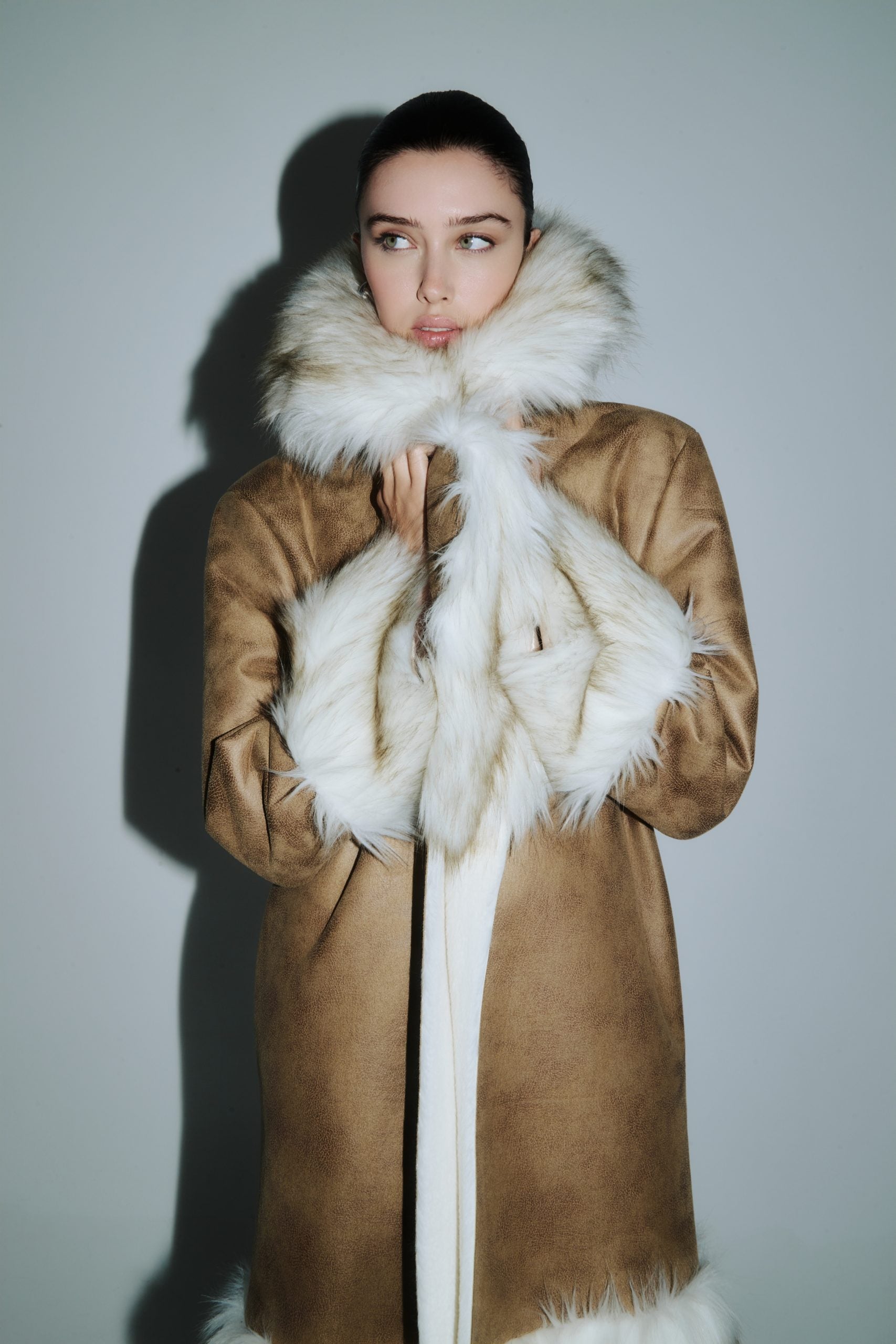Mouton Coat With Faux Fur