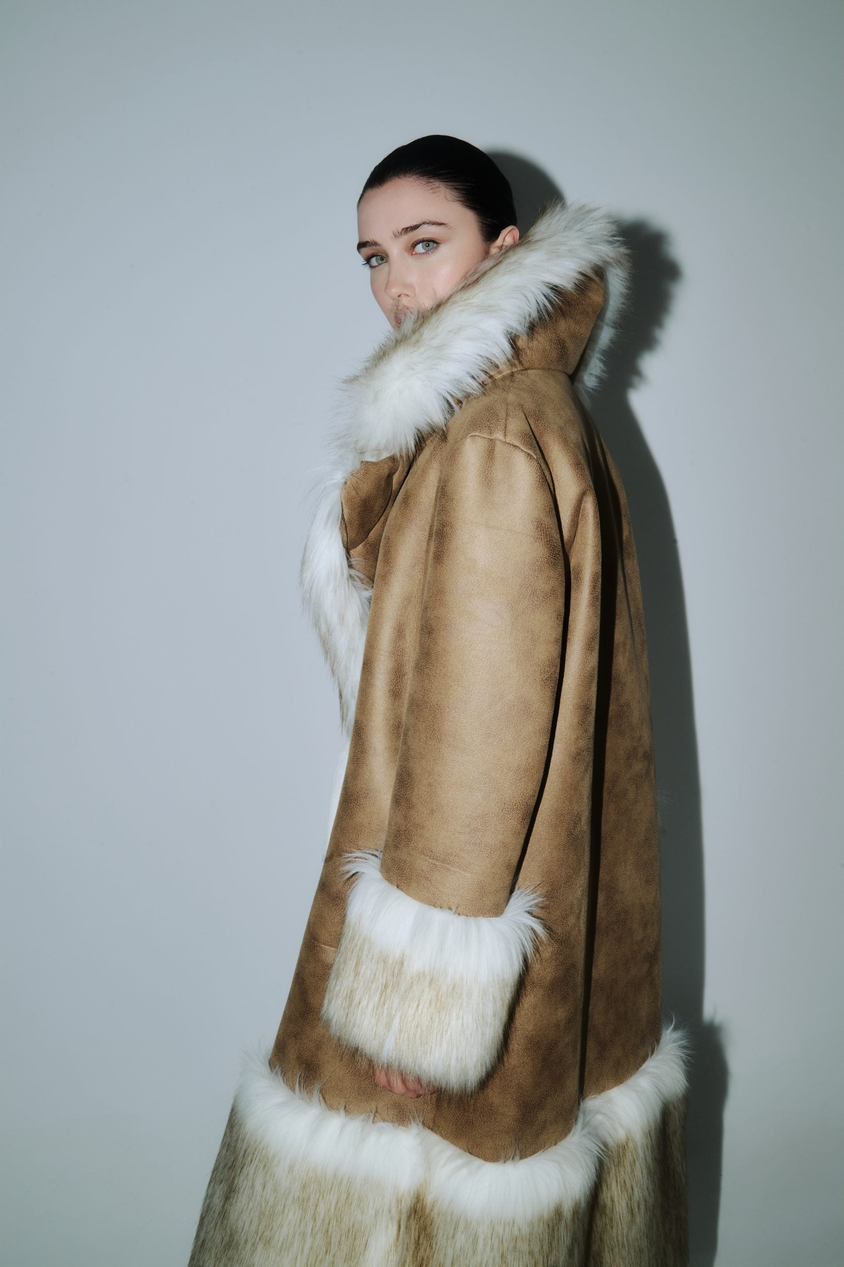 Mouton Coat With Faux Fur