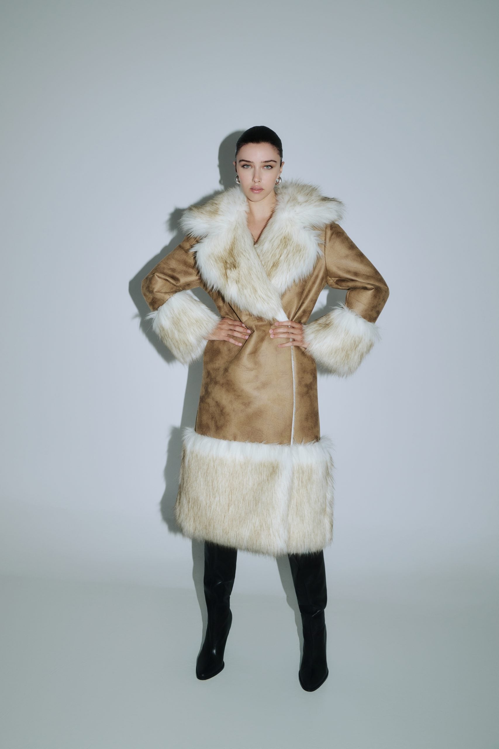 Mouton Coat With Faux Fur
