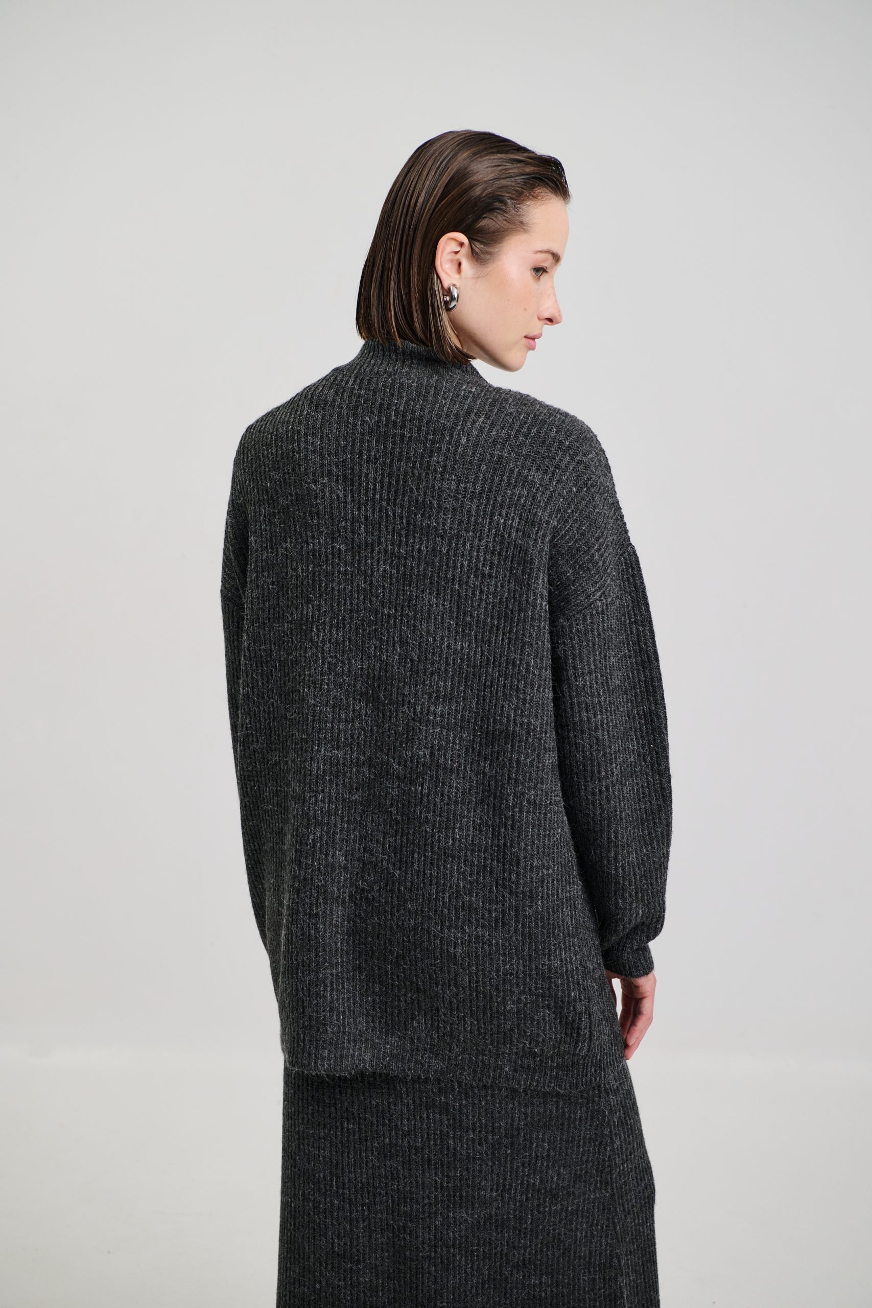 Cardigan V Silver Buttons - Dark Grey