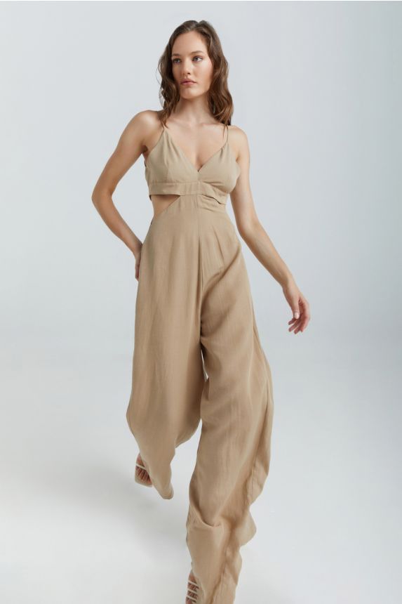 Alcyone Cut Out Jumpsuit - Beige