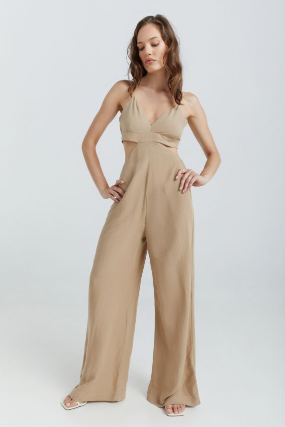 Alcyone Cut Out Jumpsuit - Beige