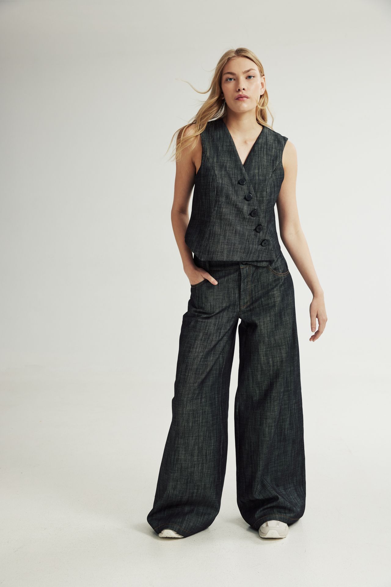 Tansy Black Denim Wide Pants