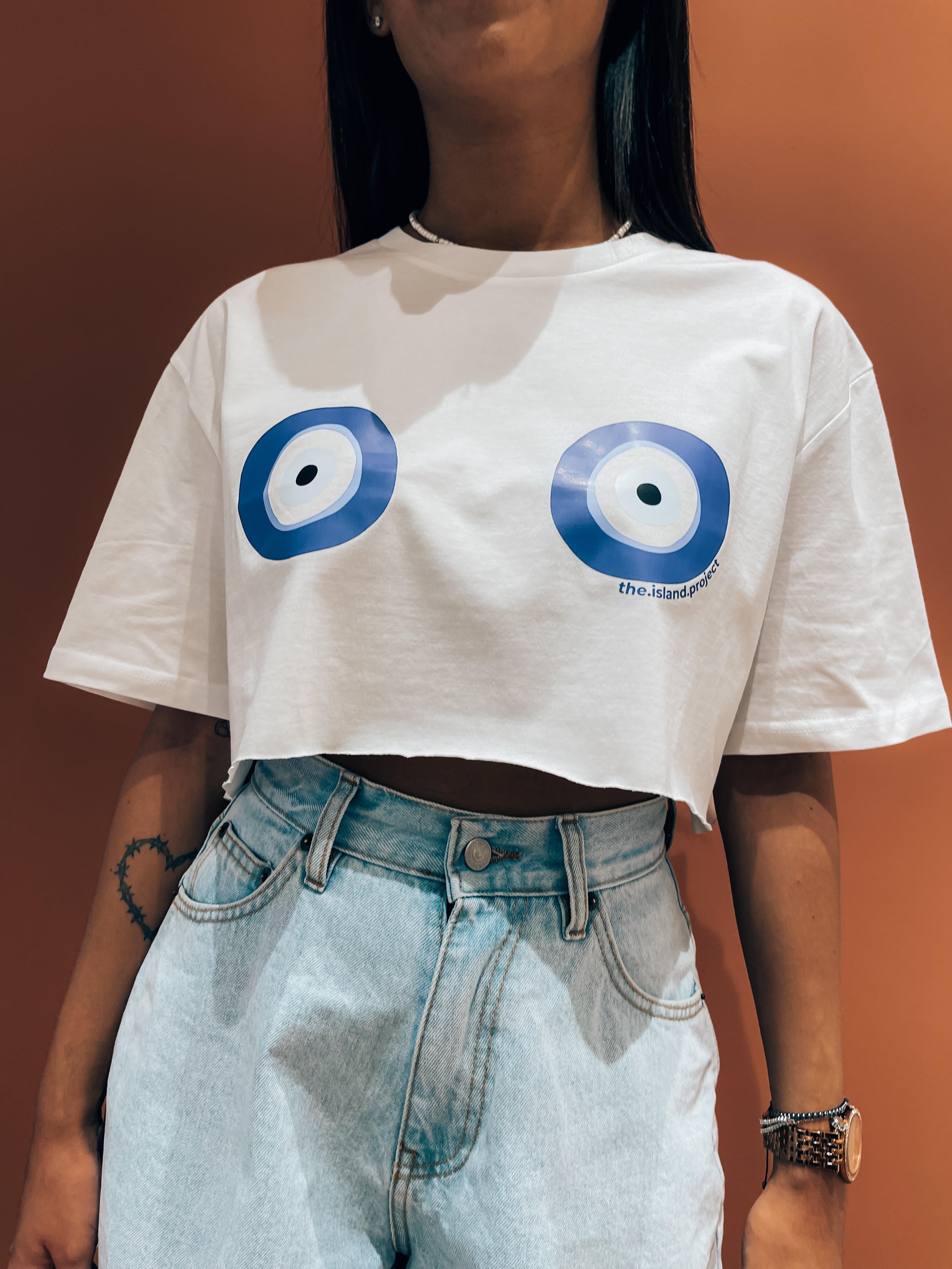 Crop Top 'Evil Eye' White